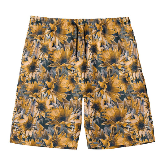 Vintage Sunflower Pattern Print Men's Swim Trunks