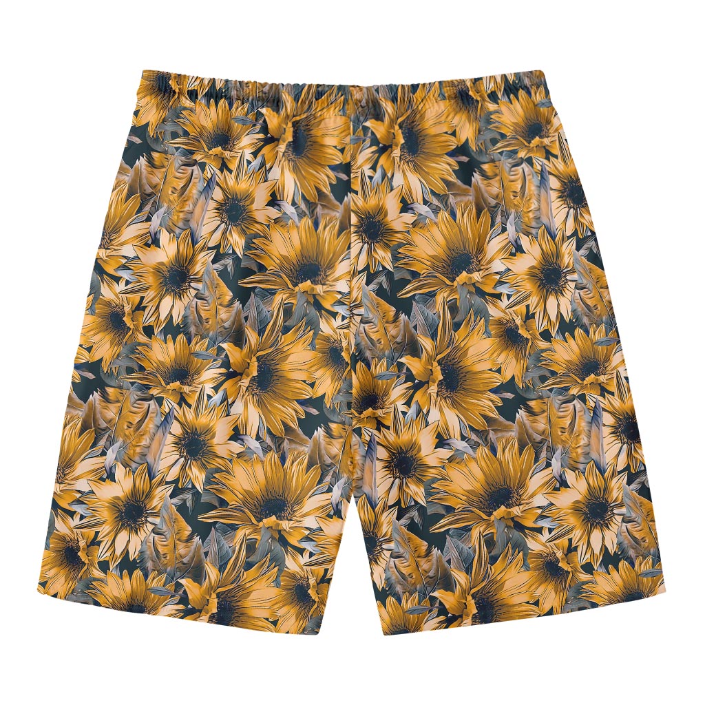 Vintage Sunflower Pattern Print Men's Swim Trunks