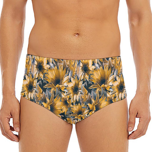 Vintage Sunflower Pattern Print Men's Triangle Swim Briefs