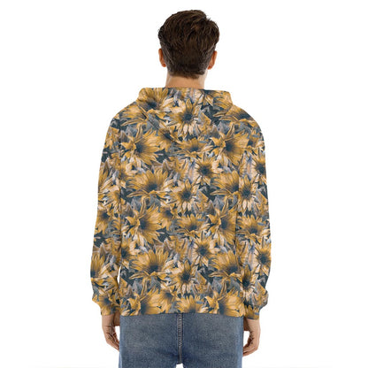 Vintage Sunflower Pattern Print Men's Velvet Pullover Hoodie