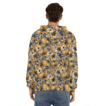 Vintage Sunflower Pattern Print Men's Velvet Pullover Hoodie