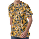 Vintage Sunflower Pattern Print Men's Velvet T-Shirt