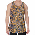 Vintage Sunflower Pattern Print Men's Velvet Tank Top