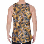 Vintage Sunflower Pattern Print Men's Velvet Tank Top