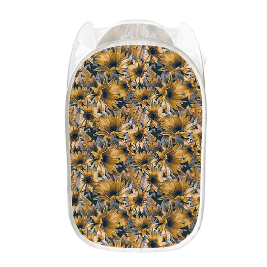 Vintage Sunflower Pattern Print Mesh Laundry Hamper