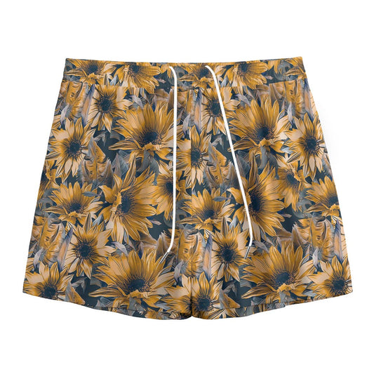 Vintage Sunflower Pattern Print Mesh Shorts