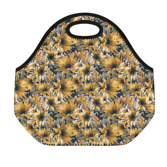 Vintage Sunflower Pattern Print Neoprene Lunch Bag
