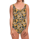 Vintage Sunflower Pattern Print One Piece Swimsuit