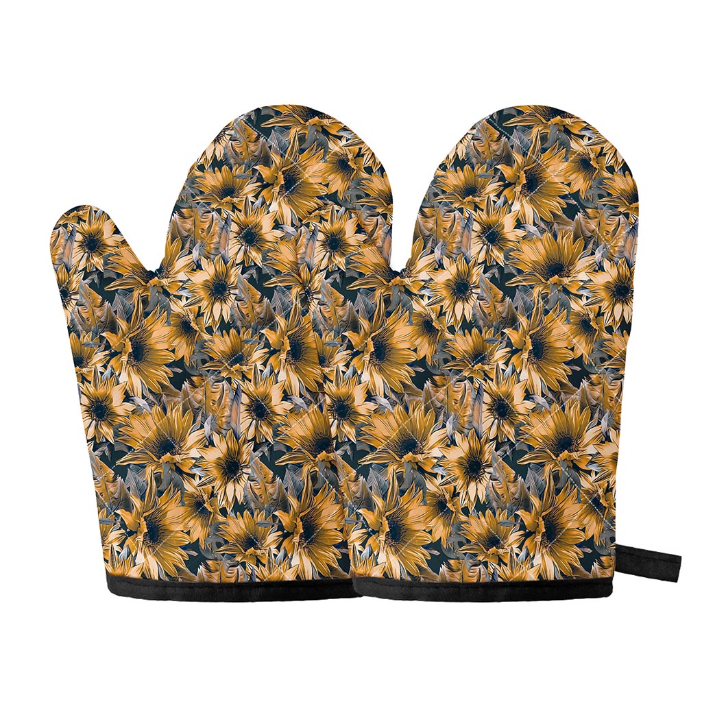 Vintage Sunflower Pattern Print Oven Mitts