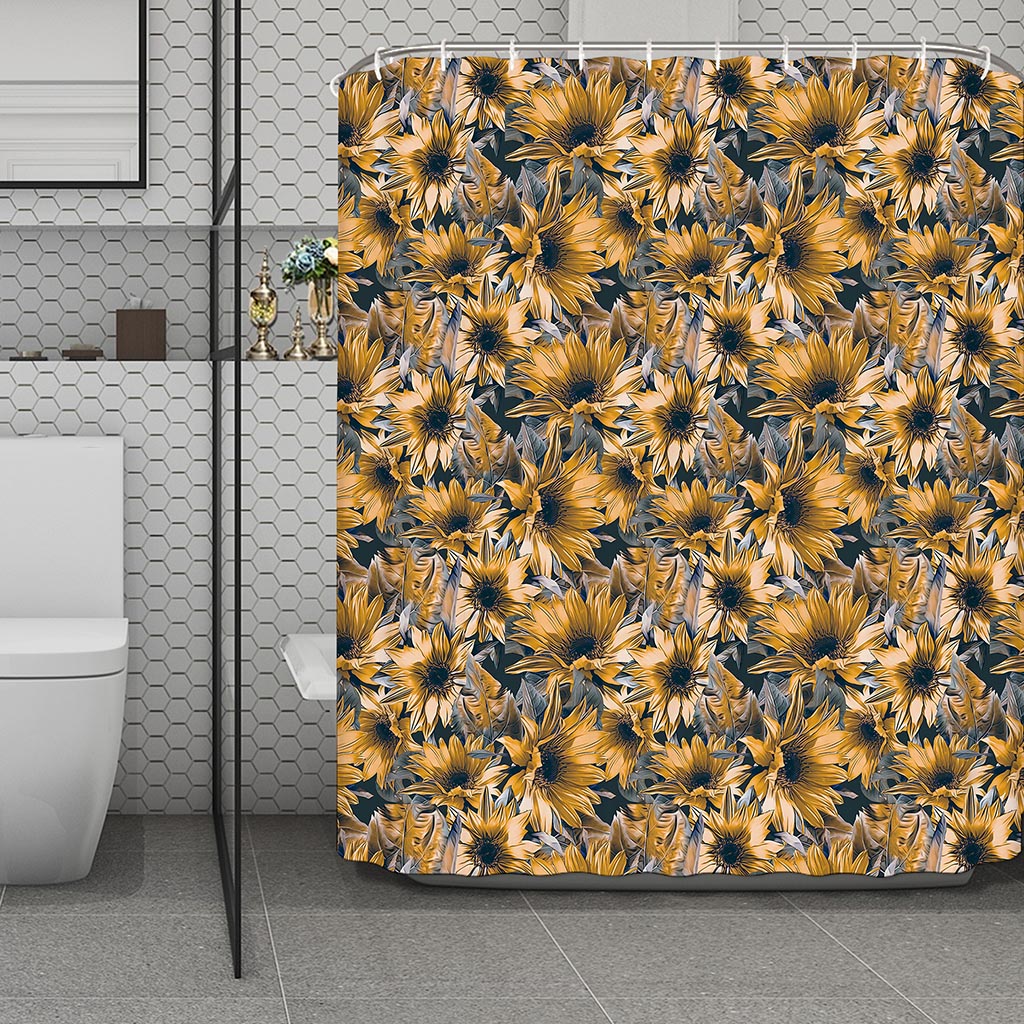 Vintage Sunflower Pattern Print Polyester Shower Curtain