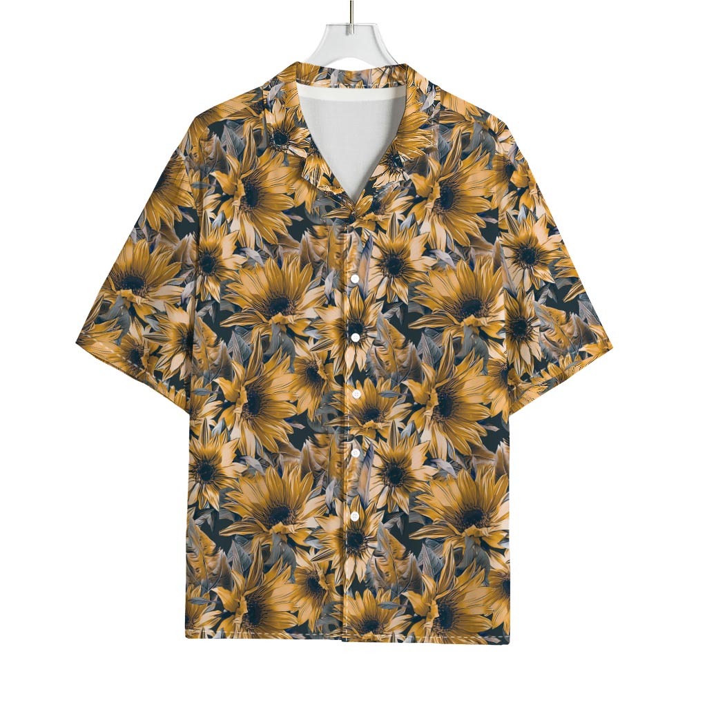 Vintage Sunflower Pattern Print Rayon Hawaiian Shirt