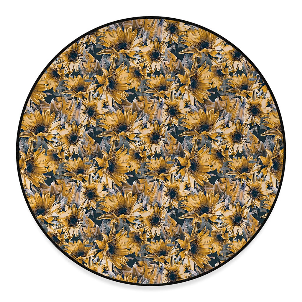 Vintage Sunflower Pattern Print Round Floor Mat