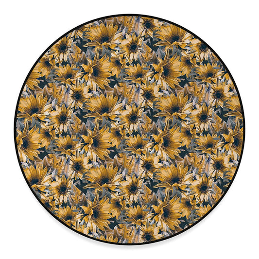 Vintage Sunflower Pattern Print Round Floor Mat