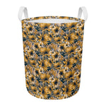 Vintage Sunflower Pattern Print Round Laundry Basket