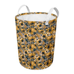Vintage Sunflower Pattern Print Round Laundry Basket