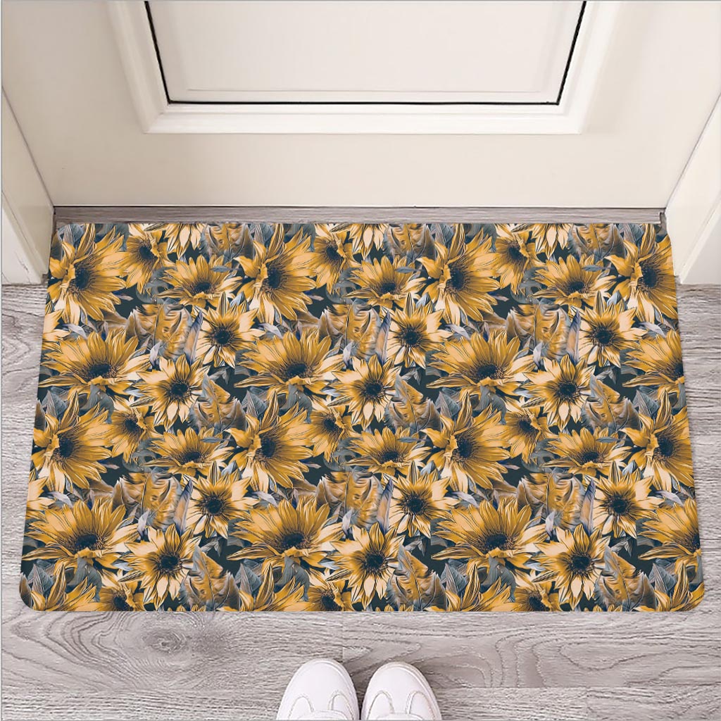 Vintage Sunflower Pattern Print Rubber Doormat
