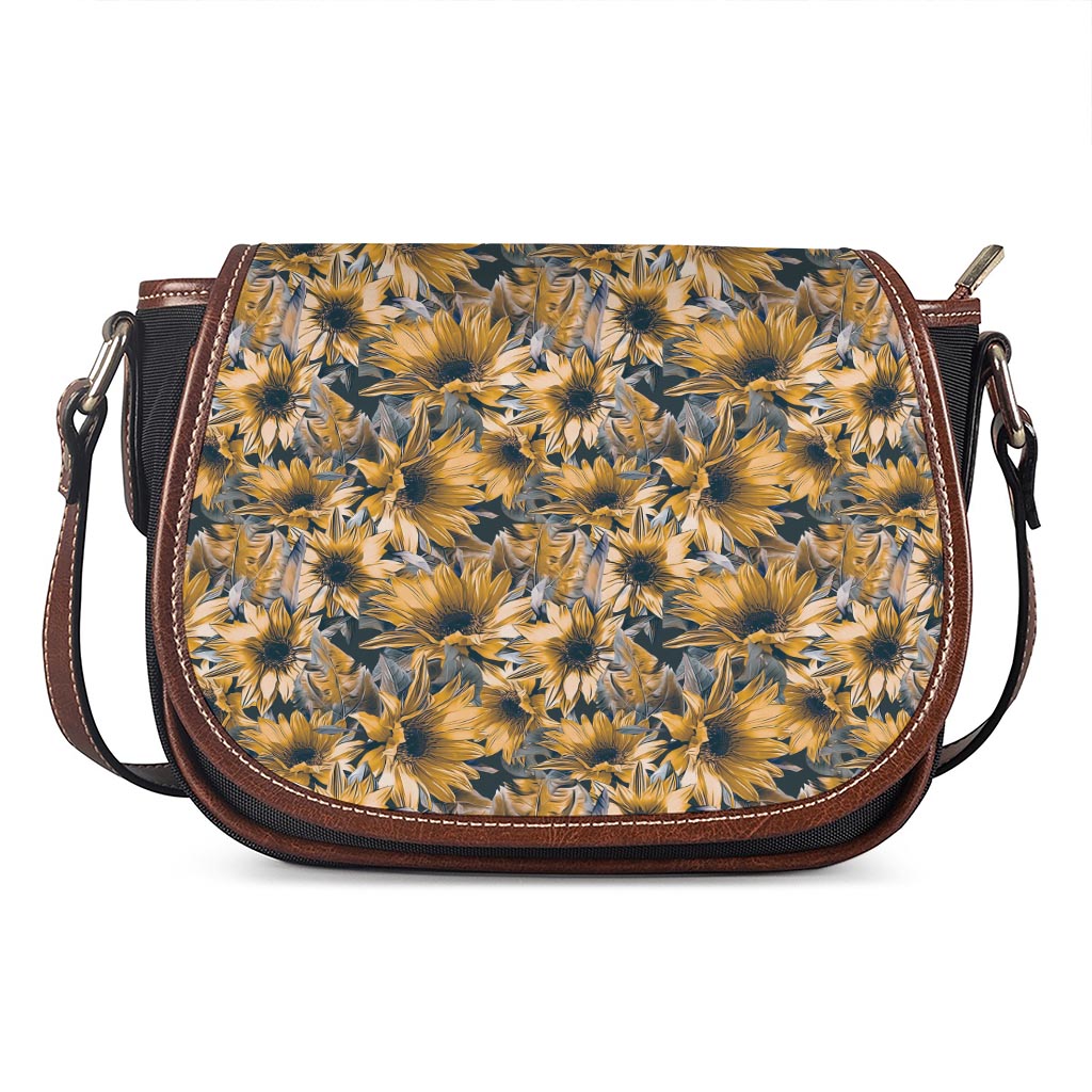 Vintage Sunflower Pattern Print Saddle Bag