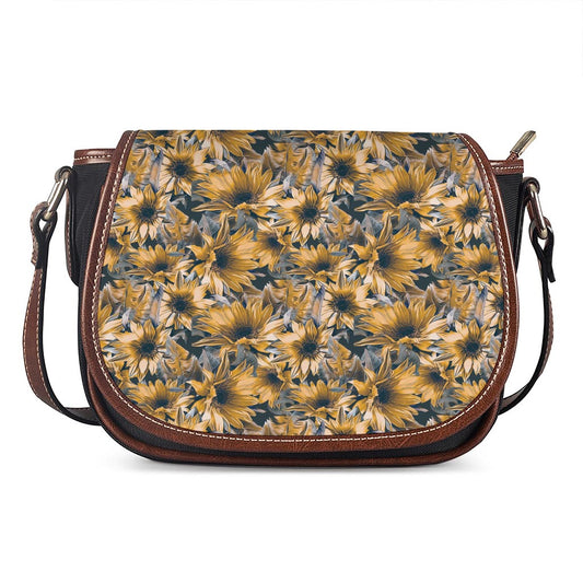 Vintage Sunflower Pattern Print Saddle Bag