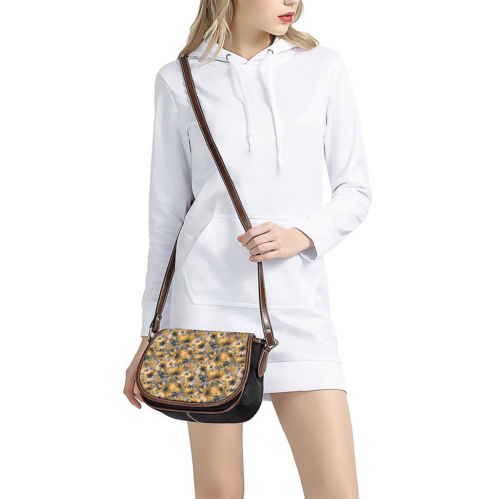 Vintage Sunflower Pattern Print Saddle Bag