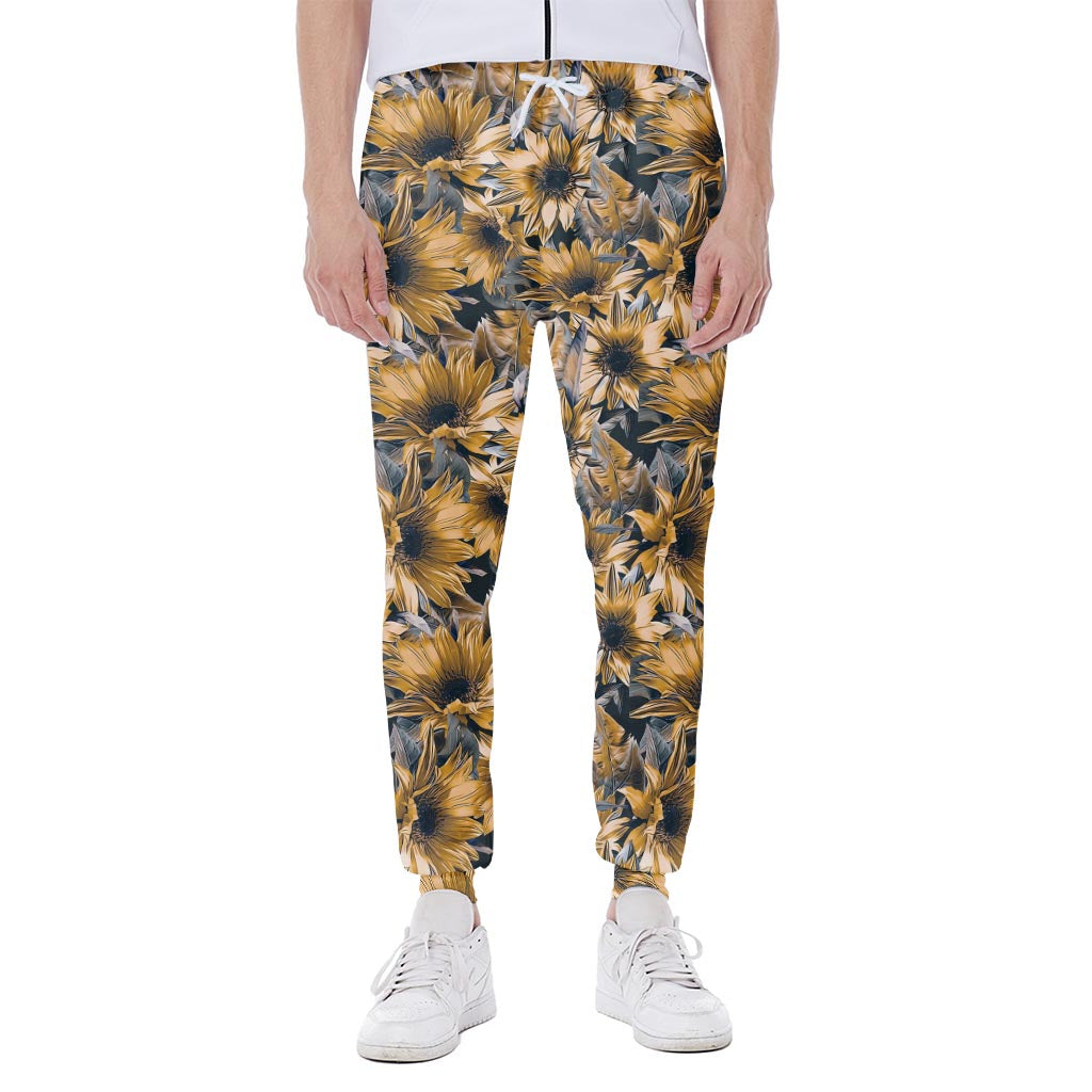 Vintage Sunflower Pattern Print Scuba Joggers