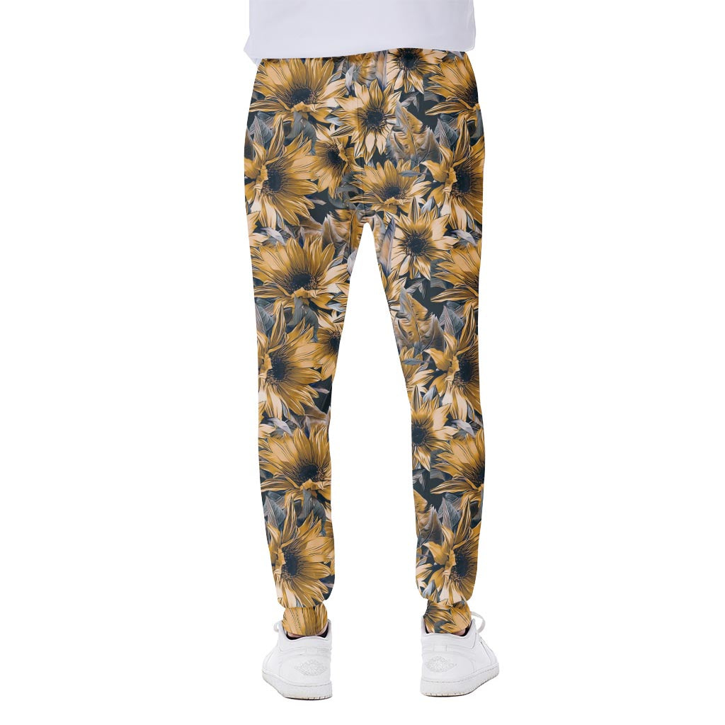 Vintage Sunflower Pattern Print Scuba Joggers