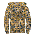 Vintage Sunflower Pattern Print Sherpa Lined Zip Up Hoodie