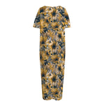 Vintage Sunflower Pattern Print Short Sleeve Long Nightdress