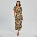 Vintage Sunflower Pattern Print Short Sleeve Maxi Dress