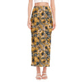Vintage Sunflower Pattern Print Side Slit Maxi Skirt