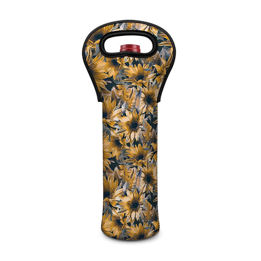Vintage Sunflower Pattern Print Single Neoprene Wine Tote