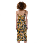 Vintage Sunflower Pattern Print Slim Fit Midi Cami Dress