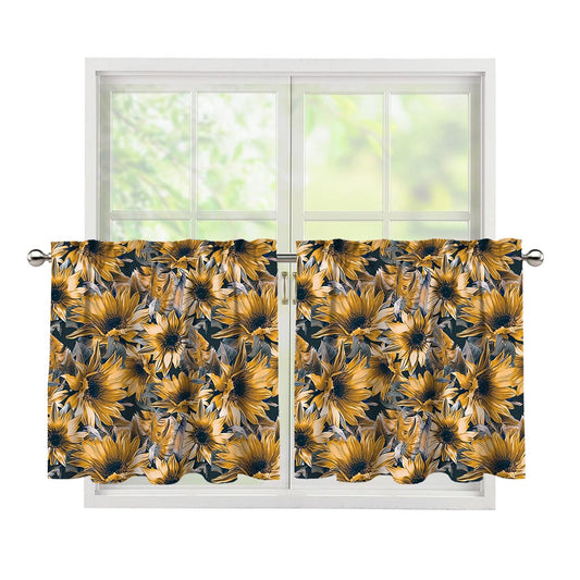 Vintage Sunflower Pattern Print Tier Curtains