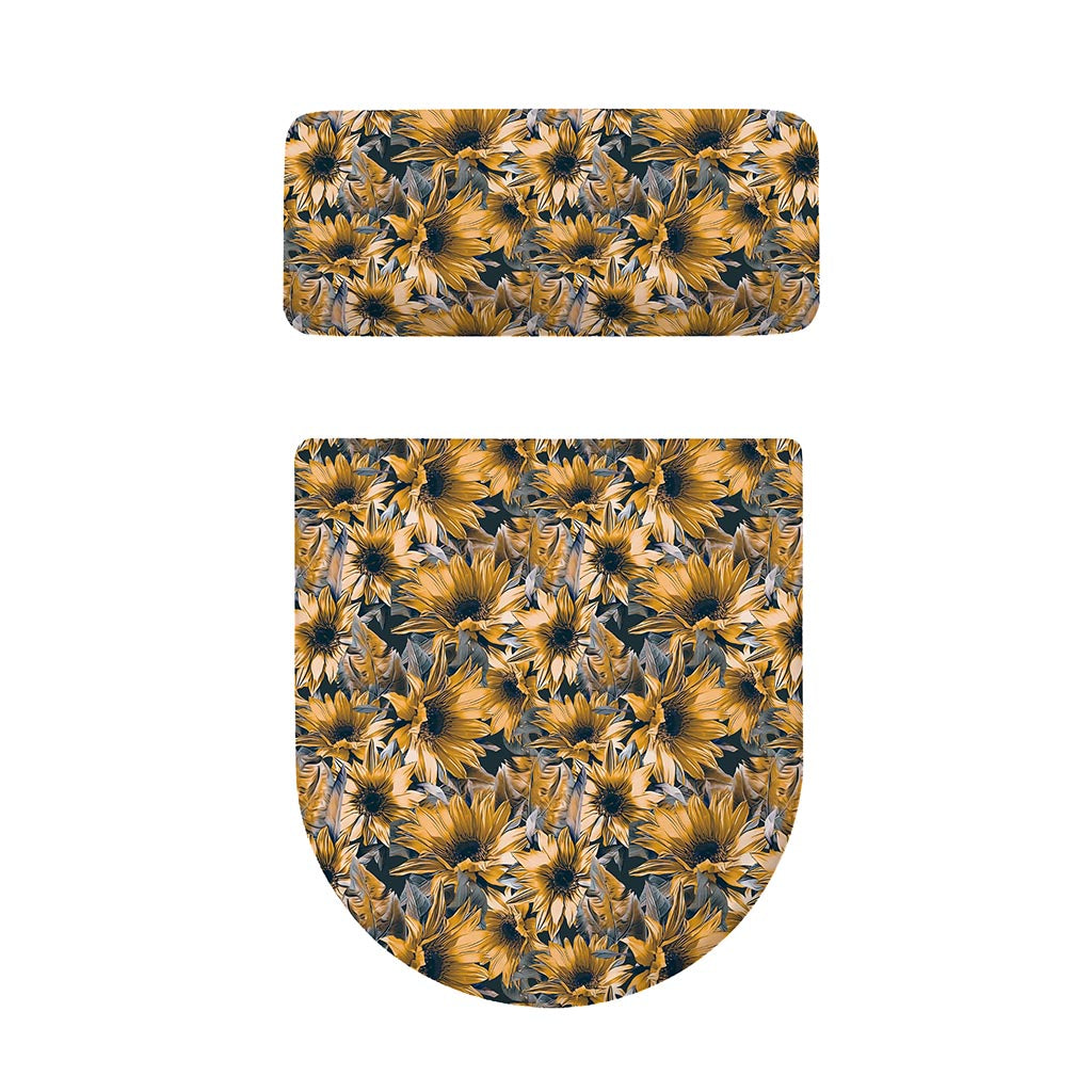 Vintage Sunflower Pattern Print Toilet Lid And Tank Cover Set