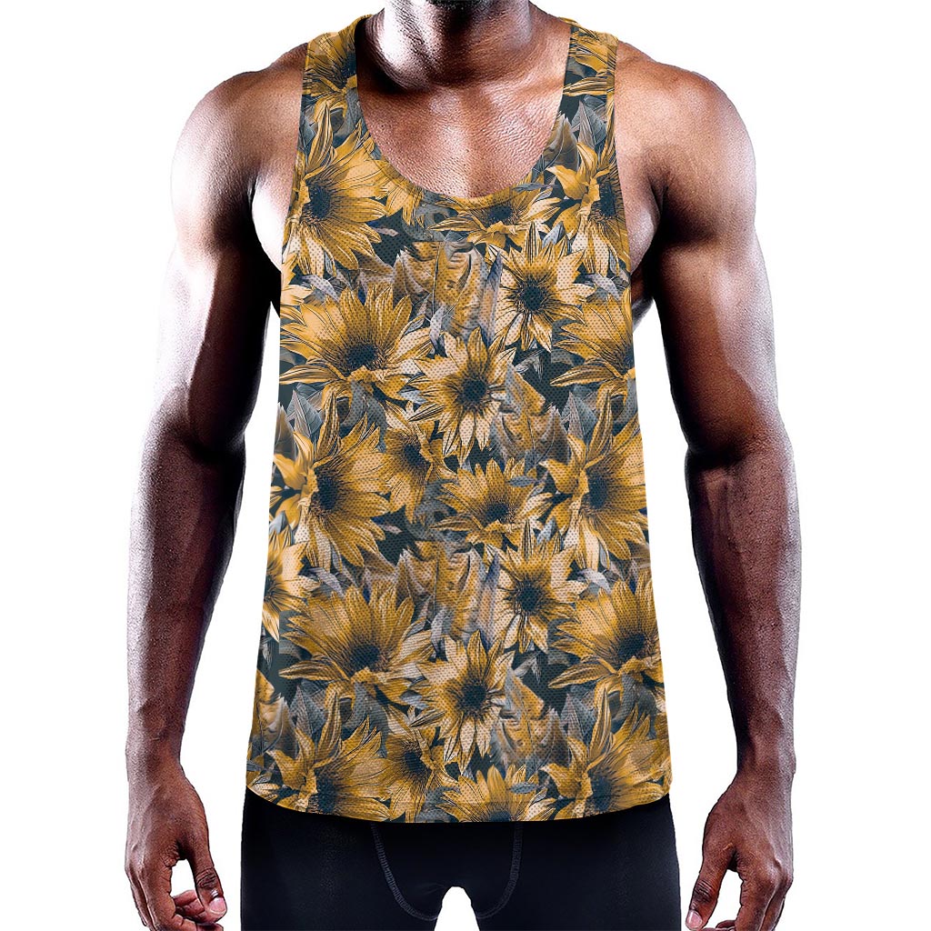 Vintage Sunflower Pattern Print Training Tank Top