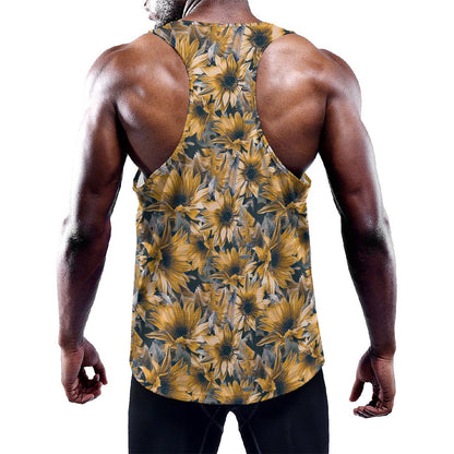 Vintage Sunflower Pattern Print Training Tank Top