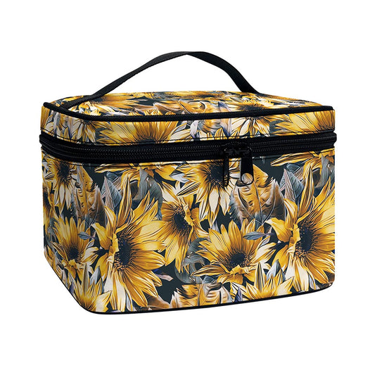 Vintage Sunflower Pattern Print Travel Makeup Bag