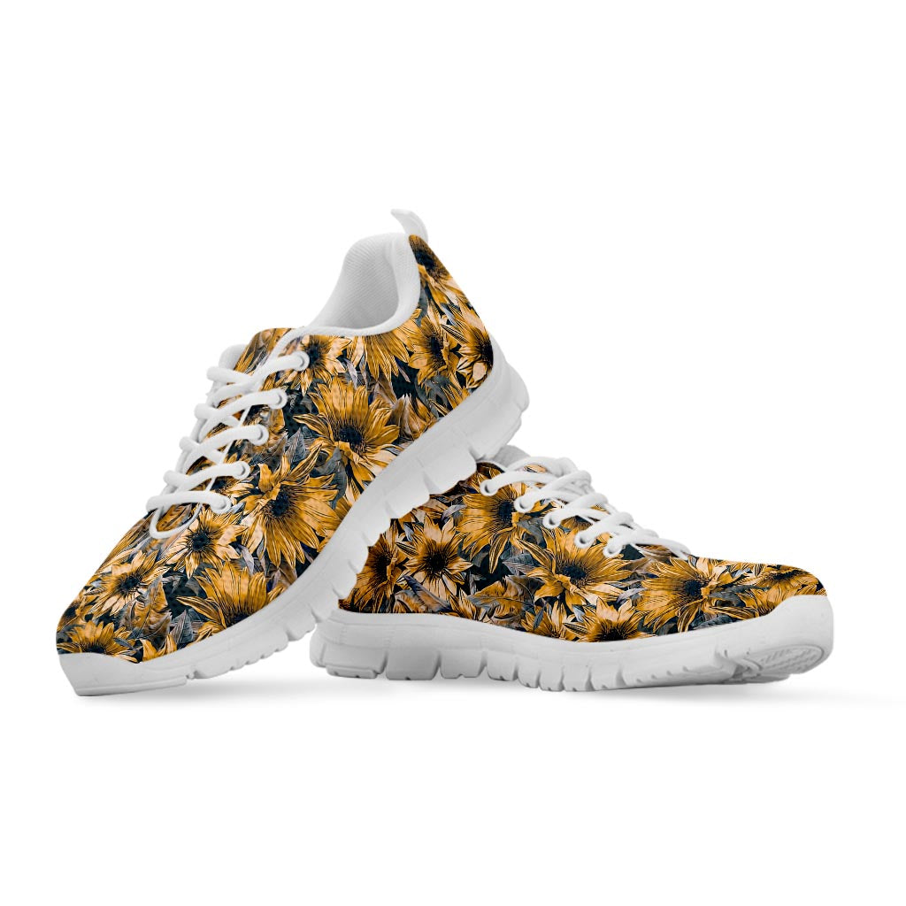 Vintage Sunflower Pattern Print White Running Shoes