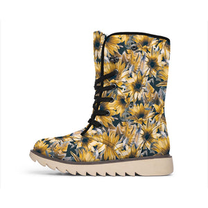 Vintage Sunflower Pattern Print Winter Boots