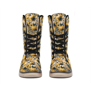 Vintage Sunflower Pattern Print Winter Boots