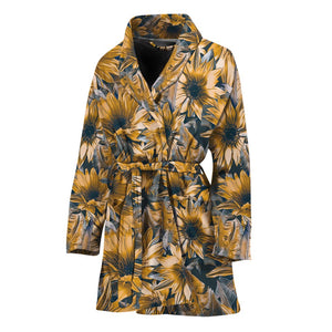 Vintage Sunflower Pattern Print Women's Bathrobe