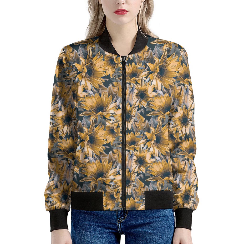 Vintage Sunflower Pattern Print Women's Bomber Jacket