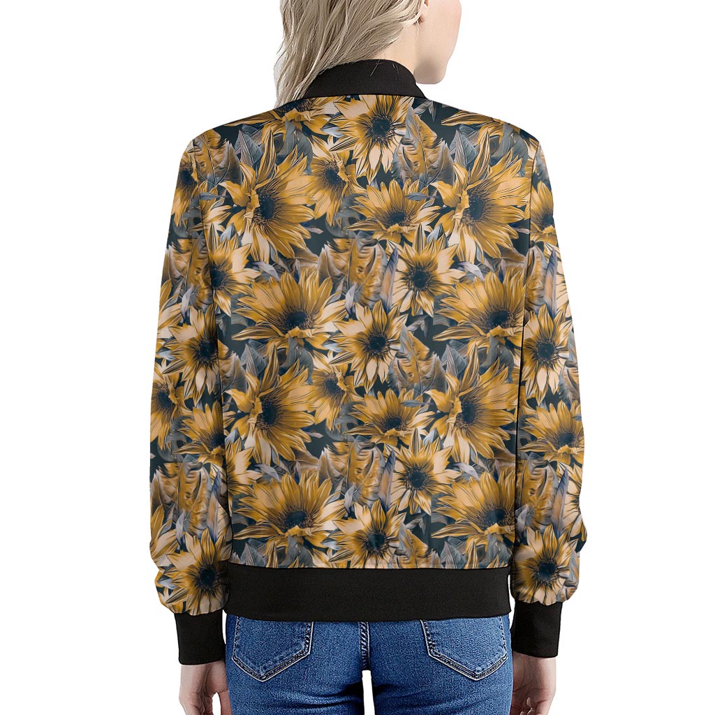 Vintage Sunflower Pattern Print Women's Bomber Jacket