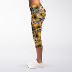Vintage Sunflower Pattern Print Women's Capri Leggings