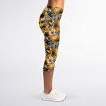 Vintage Sunflower Pattern Print Women's Capri Leggings