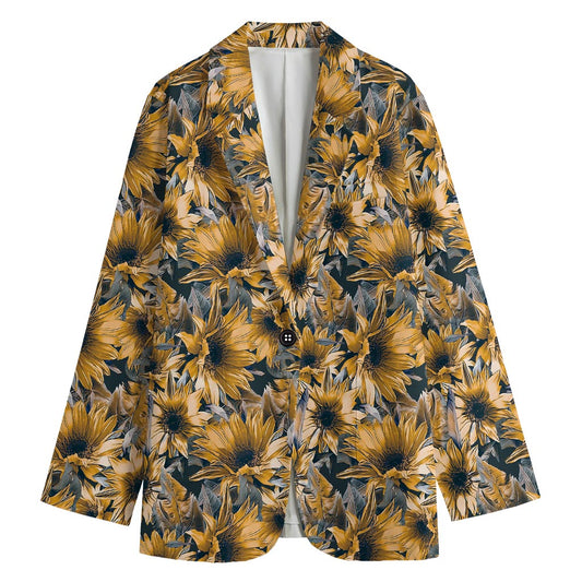 Vintage Sunflower Pattern Print Women's Cotton Blazer