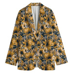 Vintage Sunflower Pattern Print Women's Cotton Blazer