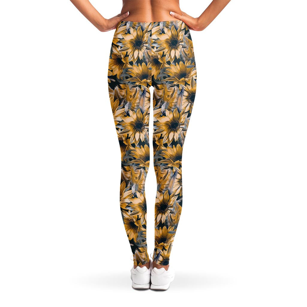 Vintage Sunflower Pattern Print Women's Leggings