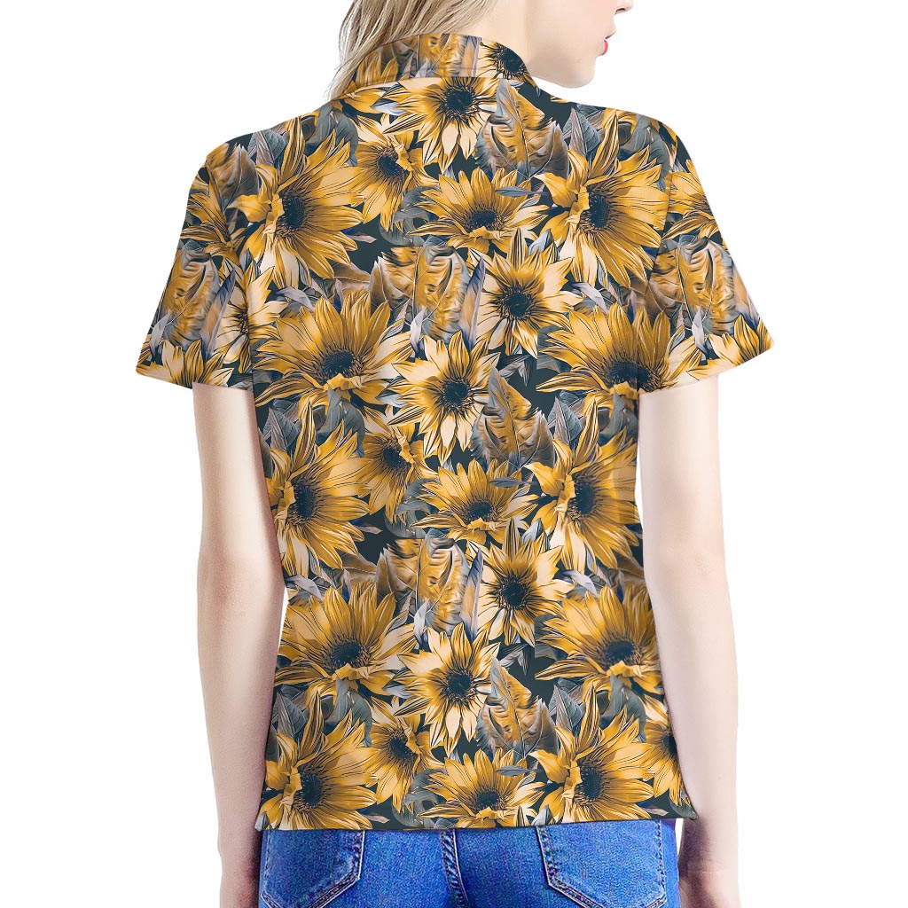 Vintage Sunflower Pattern Print Women's Polo Shirt