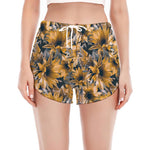 Vintage Sunflower Pattern Print Women's Split Running Shorts