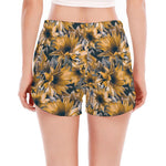 Vintage Sunflower Pattern Print Women's Split Running Shorts